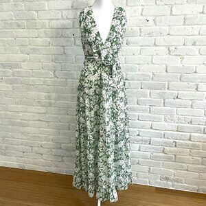 Green and White Faux Wrap Maxi Dress by Pinch